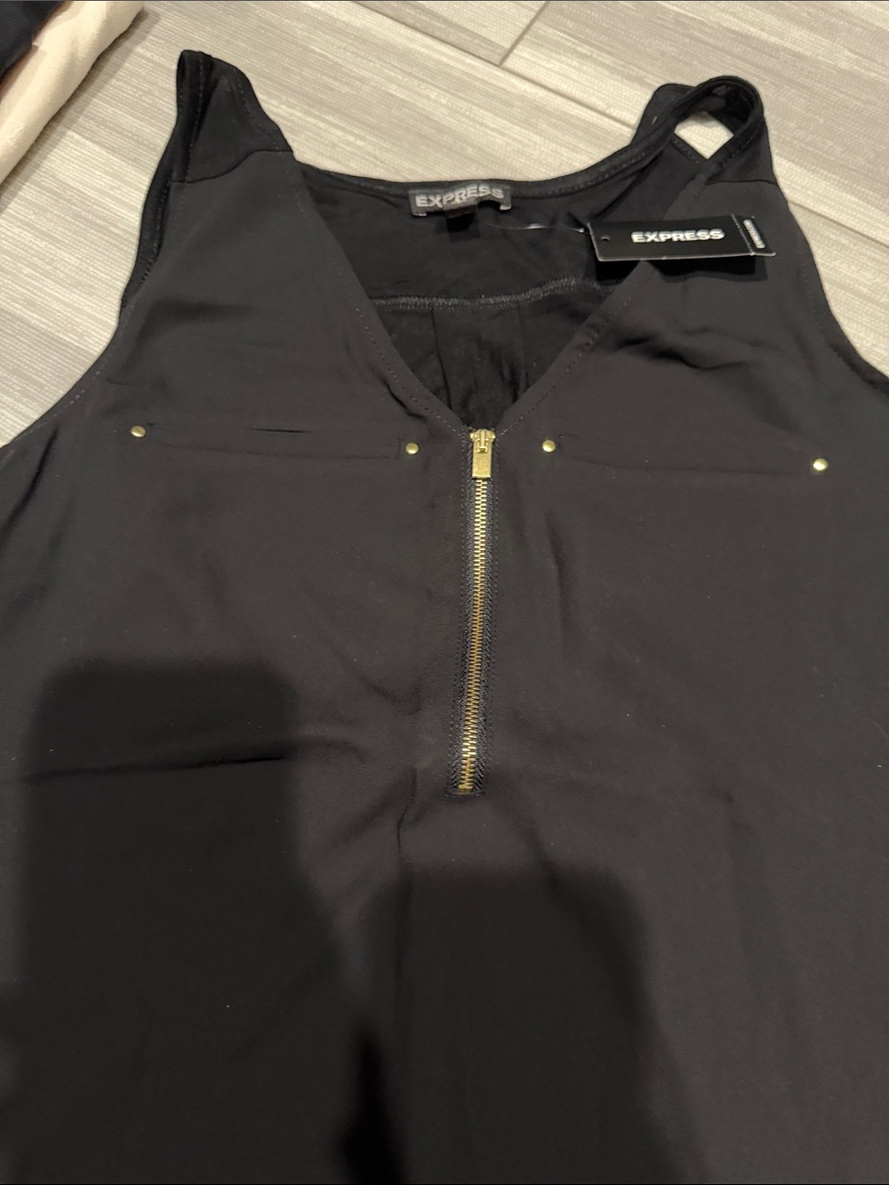 Express Black Sleeveless Zip-Front Camisole with Gold Accents - Picture 2 of 2